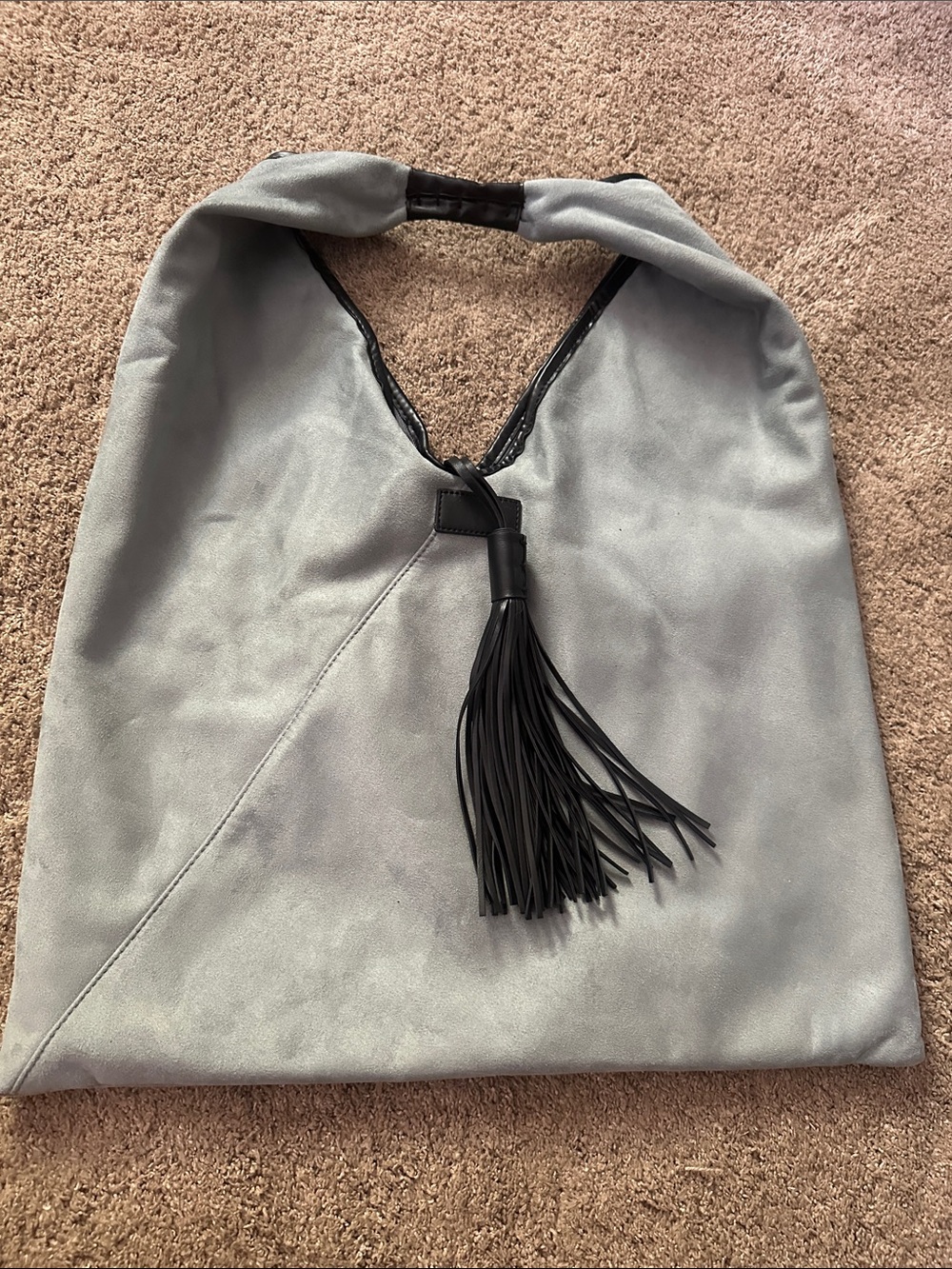MarlaWynne Gray Suede Hobo with Black Tassel